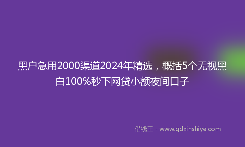 黑户急用2000渠道2024年精选，概括5个无视黑白100%秒下网贷小额夜间口子