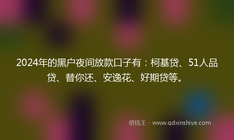 2024年的黑户夜间放款口子有：柯基贷、51人品贷、替你还、安逸花、好期贷等。