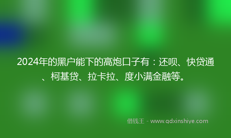 2024年的黑户能下的高炮口子有：还呗、快贷通、柯基贷、拉卡拉、度小满金融等。