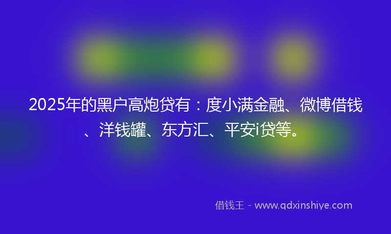 2025年的黑户高炮贷有：度小满金融、微博借钱、洋钱罐、东方汇、平安i贷等。
