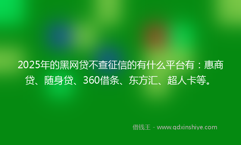 2025年的黑网贷不查征信的有什么平台有：惠商贷、随身贷、360借条、东方汇、超人卡等。
