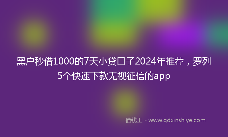黑户秒借1000的7天小贷口子2024年推荐，罗列5个快速下款无视征信的app