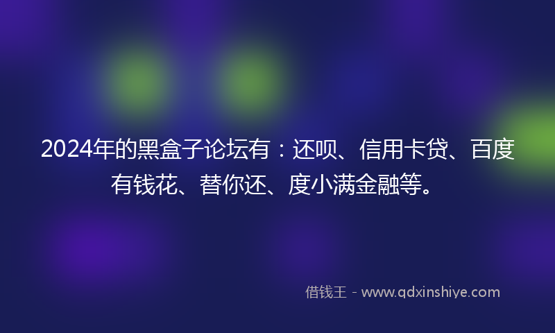 2024年的黑盒子论坛有：还呗、信用卡贷、百度有钱花、替你还、度小满金融等。