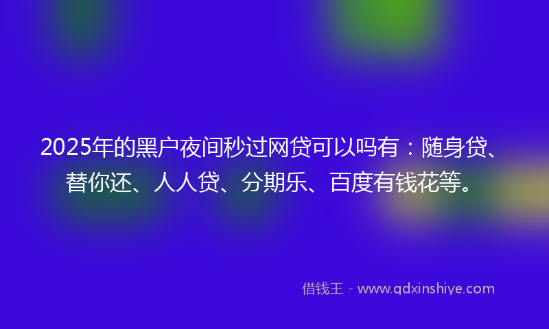 2025年的黑户夜间秒过网贷可以吗有：随身贷、替你还、人人贷、分期乐、百度有钱花等。