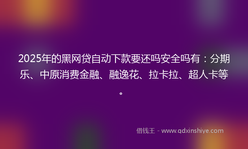 2025年的黑网贷自动下款要还吗安全吗有：分期乐、中原消费金融、融逸花、拉卡拉、超人卡等。