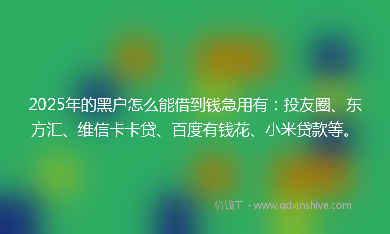 2025年的黑户怎么能借到钱急用有：投友圈、东方汇、维信卡卡贷、百度有钱花、小米贷款等。