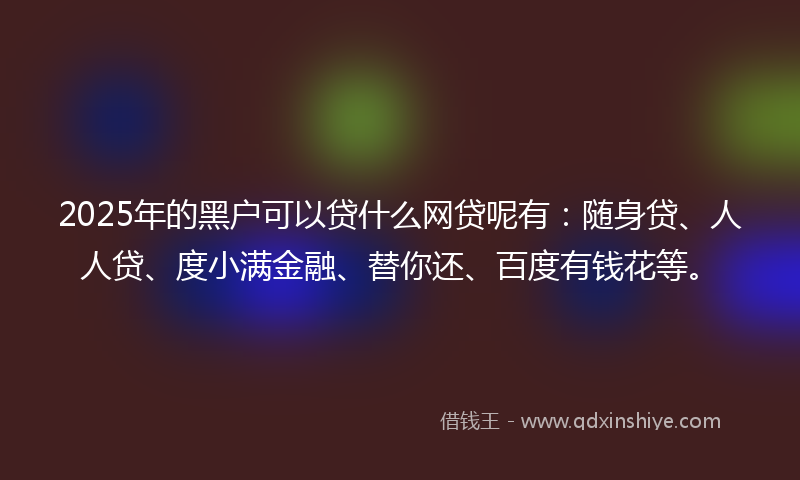 2025年的黑户可以贷什么网贷呢有：随身贷、人人贷、度小满金融、替你还、百度有钱花等。