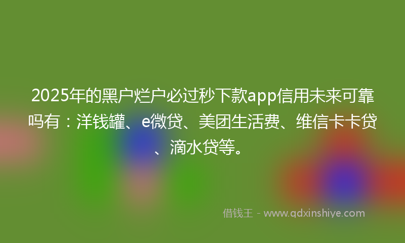 2025年的黑户烂户必过秒下款app信用未来可靠吗有：洋钱罐、e微贷、美团生活费、维信卡卡贷、滴水贷等。