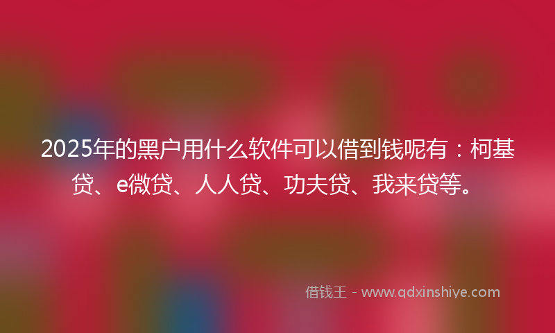 2025年的黑户用什么软件可以借到钱呢有：柯基贷、e微贷、人人贷、功夫贷、我来贷等。