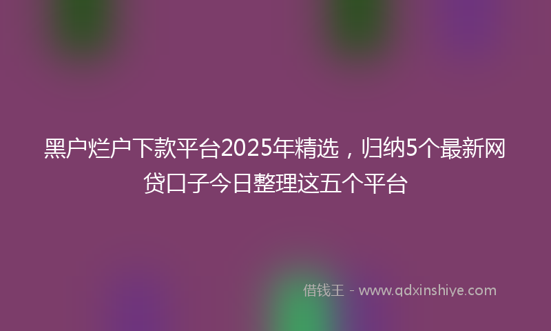 黑户烂户下款平台2025年精选，归纳5个最新网贷口子今日整理这五个平台