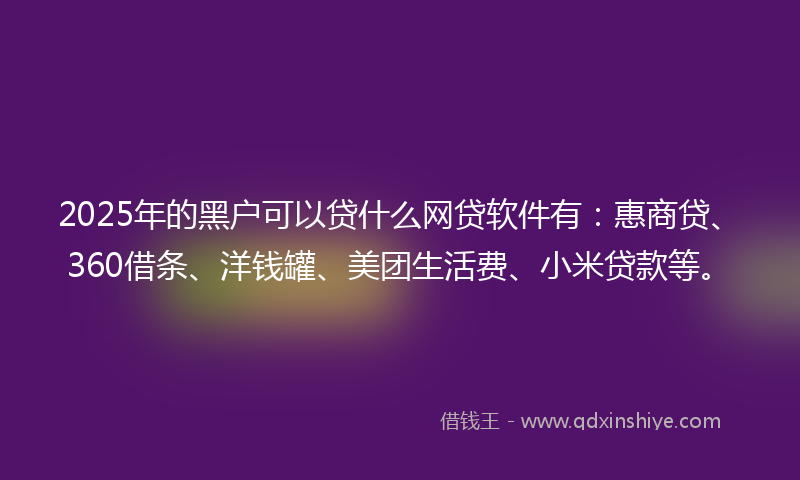 2025年的黑户可以贷什么网贷软件有:惠商贷、360借条、洋钱罐、美团生活费、小米贷款等。