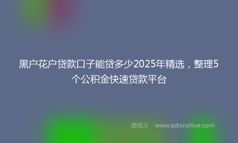 黑户花户贷款口子能贷多少2025年精选，整理5个公积金快速贷款平台