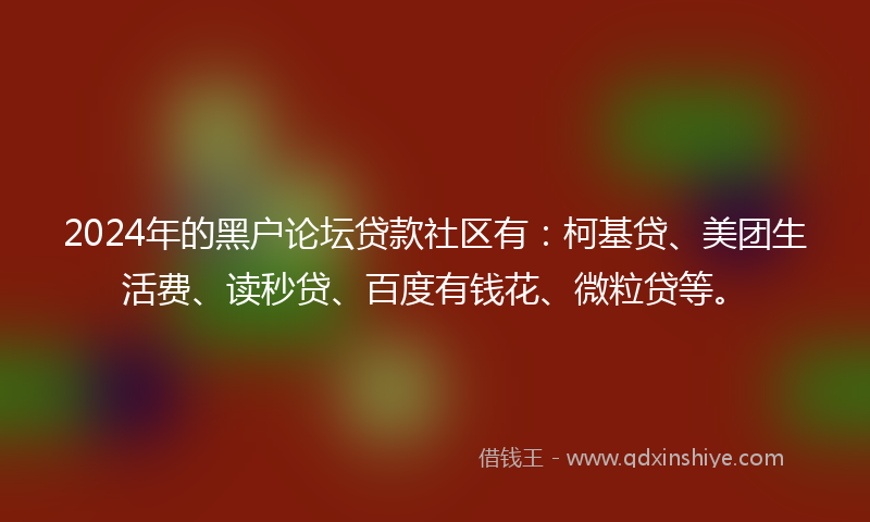 2024年的黑户论坛贷款社区有：柯基贷、美团生活费、读秒贷、百度有钱花、微粒贷等。
