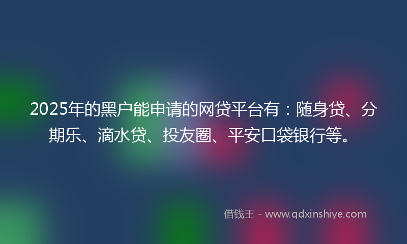 2025年的黑户能申请的网贷平台有：随身贷、分期乐、滴水贷、投友圈、平安口袋银行等。