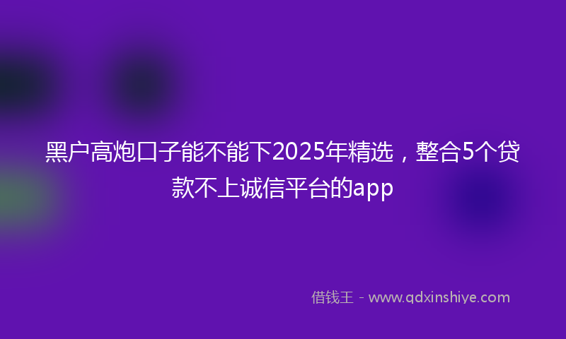 黑户高炮口子能不能下2025年精选，整合5个贷款不上诚信平台的app
