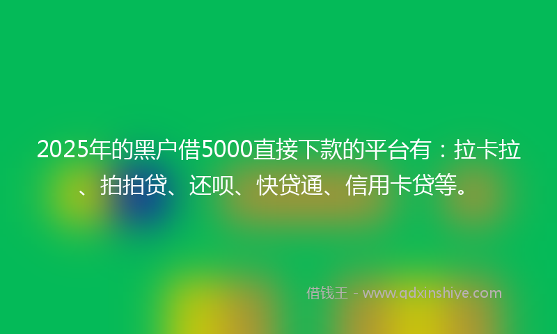 2025年的黑户借5000直接下款的平台有：拉卡拉、拍拍贷、还呗、快贷通、信用卡贷等。