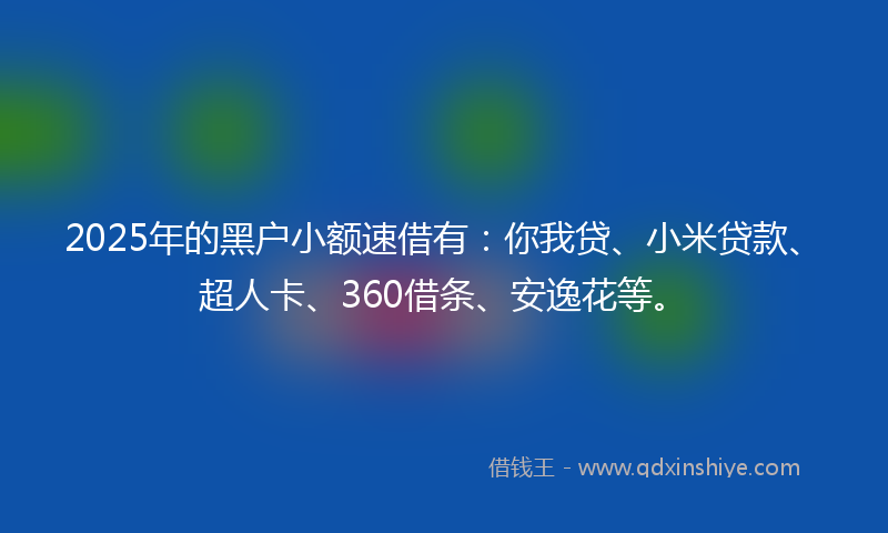 2025年的黑户小额速借有：你我贷、小米贷款、超人卡、360借条、安逸花等。