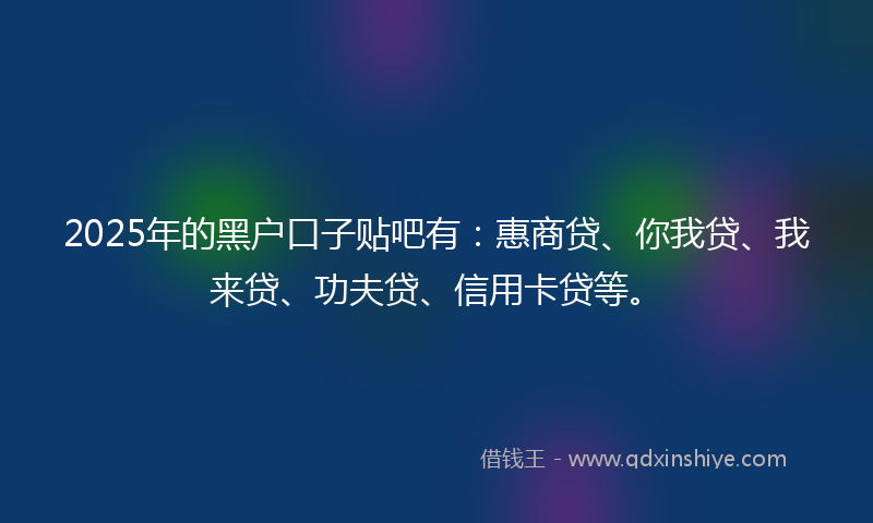 2025年的黑户口子贴吧有：惠商贷、你我贷、我来贷、功夫贷、信用卡贷等。
