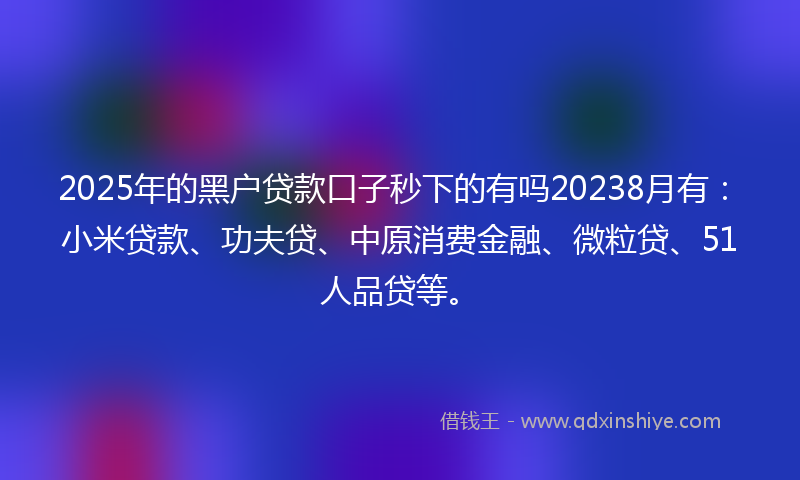 2025年的黑户贷款口子秒下的有吗20238月有：小米贷款、功夫贷、中原消费金融、微粒贷、51人品贷等。