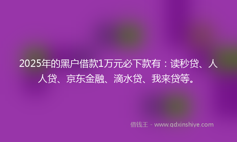 2025年的黑户借款1万元必下款有：读秒贷、人人贷、京东金融、滴水贷、我来贷等。
