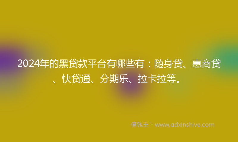 2024年的黑贷款平台有哪些有：随身贷、惠商贷、快贷通、分期乐、拉卡拉等。