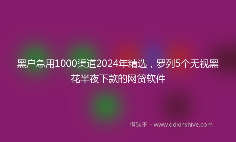 黑户急用1000渠道2024年精选，罗列5个无视黑花半夜下款的网贷软件