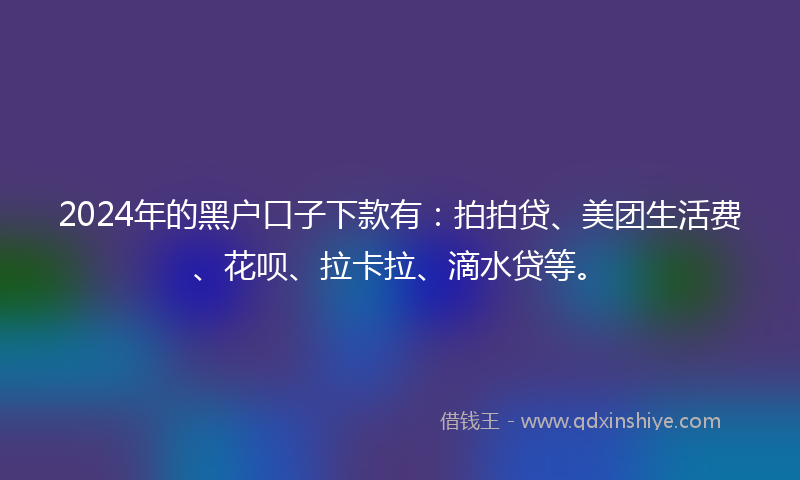 2024年的黑户口子下款有：拍拍贷、美团生活费、花呗、拉卡拉、滴水贷等。