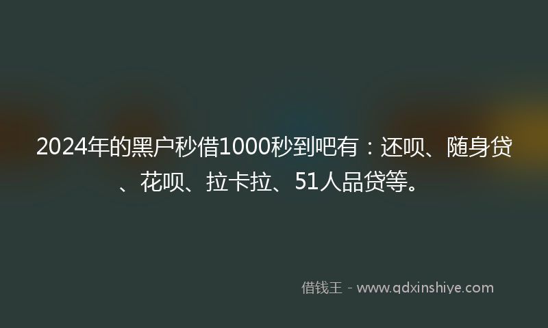 2024年的黑户秒借1000秒到吧有：还呗、随身贷、花呗、拉卡拉、51人品贷等。