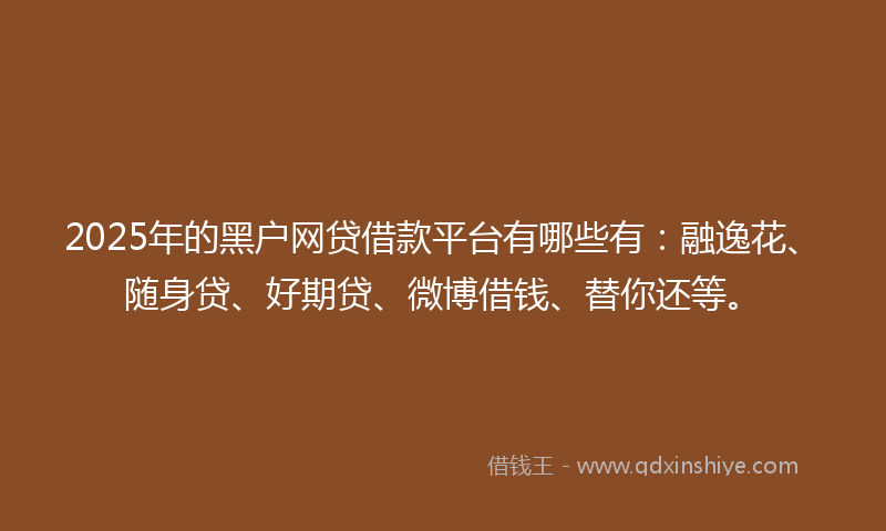 2025年的黑户网贷借款平台有哪些有：融逸花、随身贷、好期贷、微博借钱、替你还等。