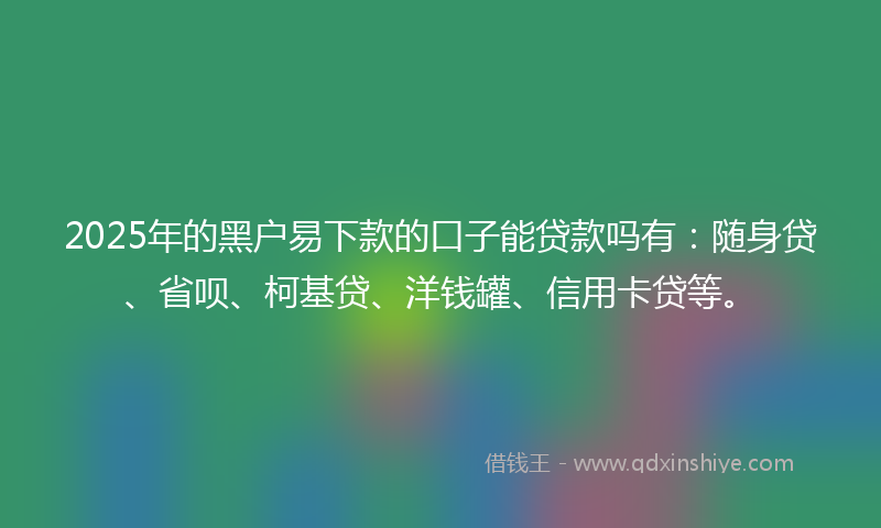 2025年的黑户易下款的口子能贷款吗有：随身贷、省呗、柯基贷、洋钱罐、信用卡贷等。
