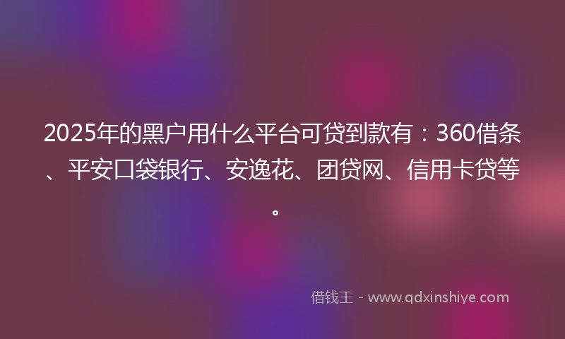 2025年的黑户用什么平台可贷到款有：360借条、平安口袋银行、安逸花、团贷网、信用卡贷等。