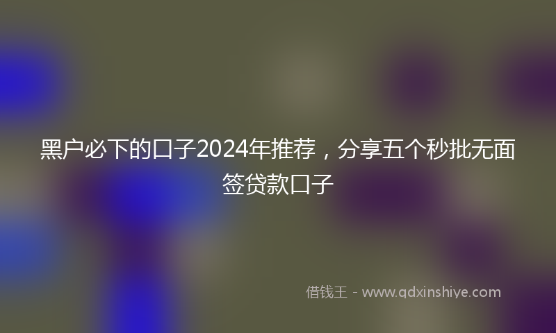 黑户必下的口子2024年推荐，分享五个秒批无面签贷款口子