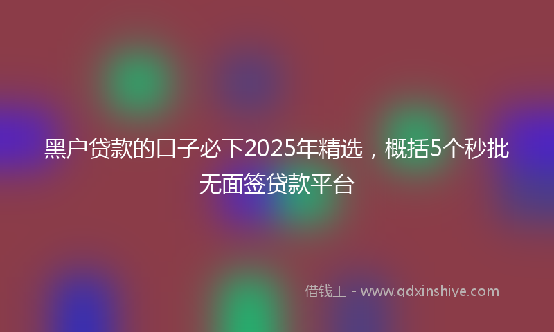 黑户贷款的口子必下2025年精选，概括5个秒批无面签贷款平台