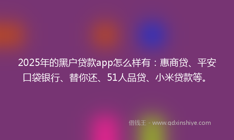 2025年的黑户贷款app怎么样有：惠商贷、平安口袋银行、替你还、51人品贷、小米贷款等。