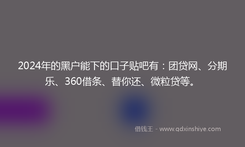2024年的黑户能下的口子贴吧有：团贷网、分期乐、360借条、替你还、微粒贷等。