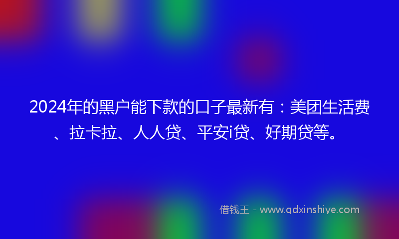 2024年的黑户能下款的口子最新有：美团生活费、拉卡拉、人人贷、平安i贷、好期贷等。