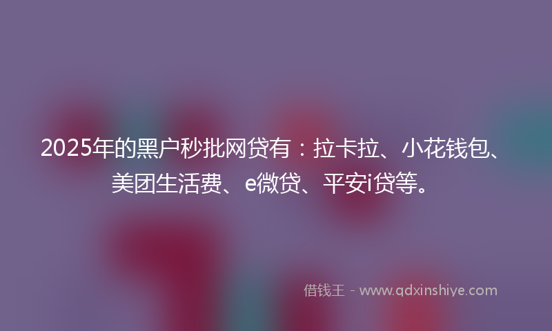 2025年的黑户秒批网贷有：拉卡拉、小花钱包、美团生活费、e微贷、平安i贷等。