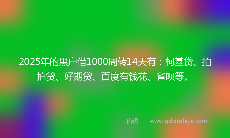 2025年的黑户借1000周转14天有：柯基贷、拍拍贷、好期贷、百度有钱花、省呗等。