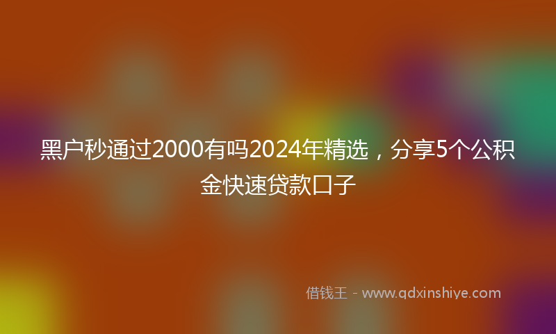 黑户秒通过2000有吗2024年精选，分享5个公积金快速贷款口子