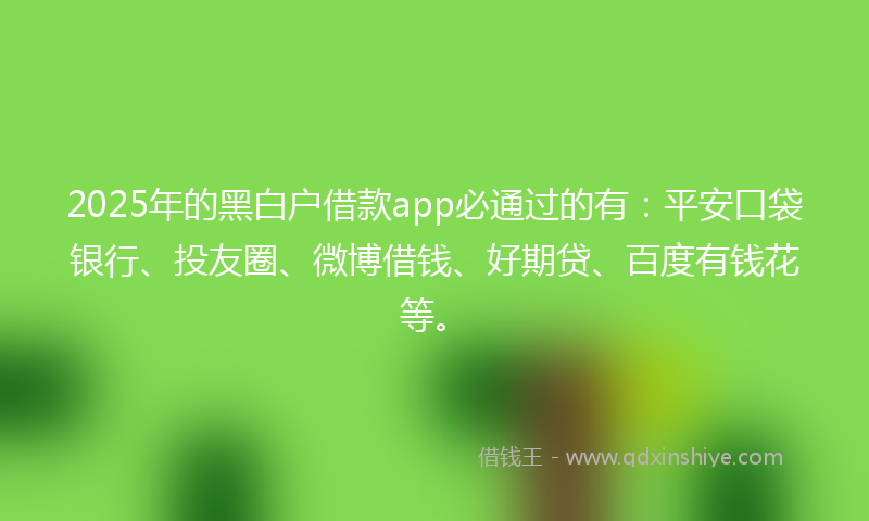 2025年的黑白户借款app必通过的有：平安口袋银行、投友圈、微博借钱、好期贷、百度有钱花等。