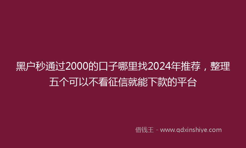 黑户秒通过2000的口子哪里找2024年推荐，整理五个可以不看征信就能下款的平台