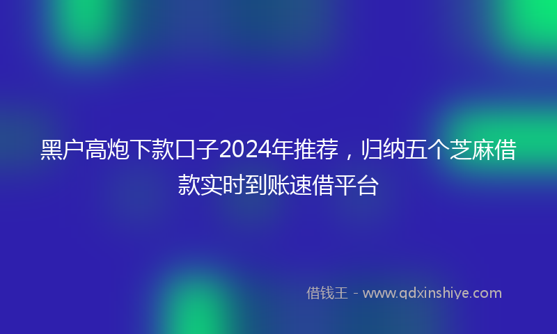 黑户高炮下款口子2024年推荐，归纳五个芝麻借款实时到账速借平台
