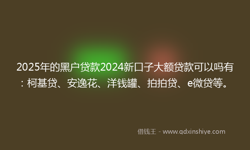 2025年的黑户贷款2024新口子大额贷款可以吗有：柯基贷、安逸花、洋钱罐、拍拍贷、e微贷等。