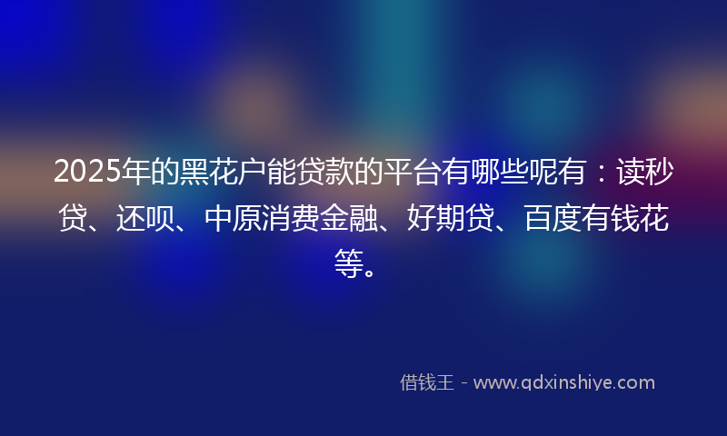 2025年的黑花户能贷款的平台有哪些呢有：读秒贷、还呗、中原消费金融、好期贷、百度有钱花等。