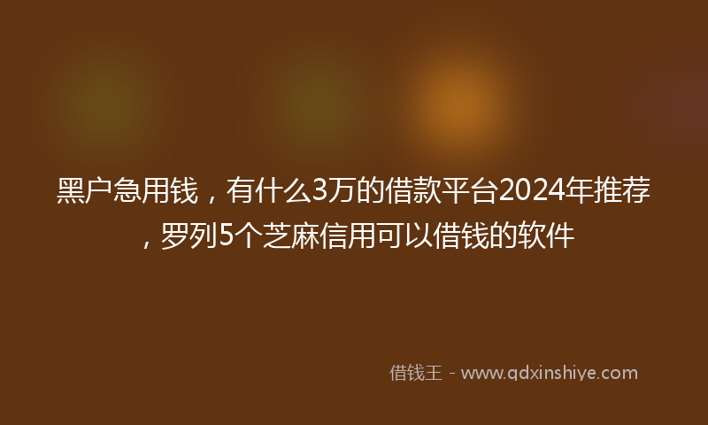 黑户急用钱，有什么3万的借款平台2024年推荐，罗列5个芝麻信用可以借钱的软件