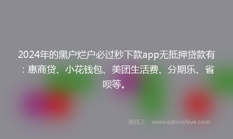 2024年的黑户烂户必过秒下款app无抵押贷款有：惠商贷、小花钱包、美团生活费、分期乐、省呗等。