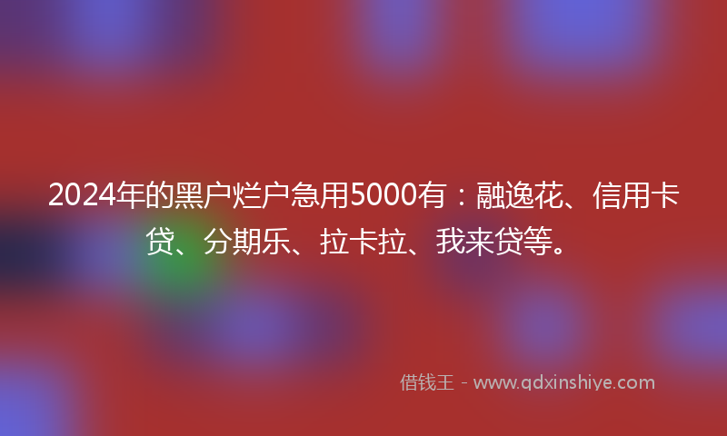 2024年的黑户烂户急用5000有：融逸花、信用卡贷、分期乐、拉卡拉、我来贷等。