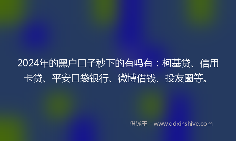 2024年的黑户口子秒下的有吗有：柯基贷、信用卡贷、平安口袋银行、微博借钱、投友圈等。