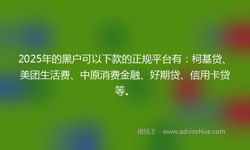 2025年的黑户可以下款的正规平台有：柯基贷、美团生活费、中原消费金融、好期贷、信用卡贷等。