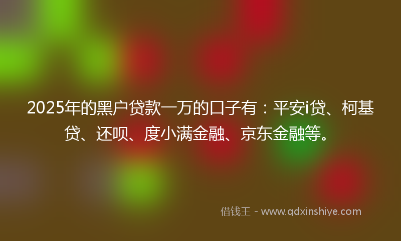 2025年的黑户贷款一万的口子有：平安i贷、柯基贷、还呗、度小满金融、京东金融等。